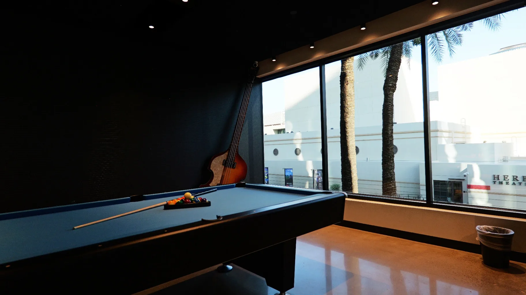 Pool table with view of Herberger Theater
